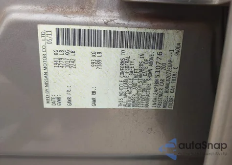 2011 Nissan Altima 2.5 S from USA, damaged, VIN 1N4AL2AP3BN510776